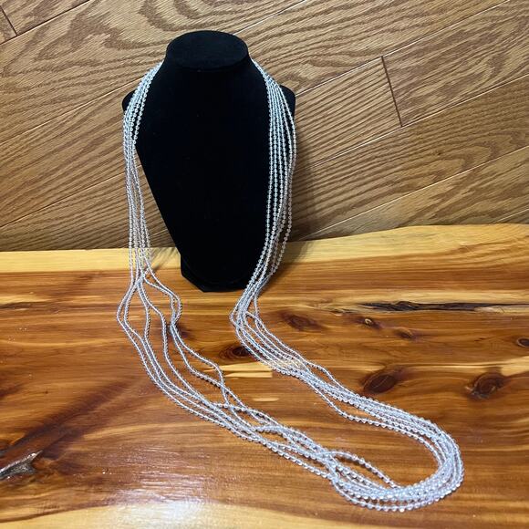 Vtg Flapper Beautiful Clear Layered Multi Strand Beaded Necklace Fold Clasp MCM - Picture 3 of 6